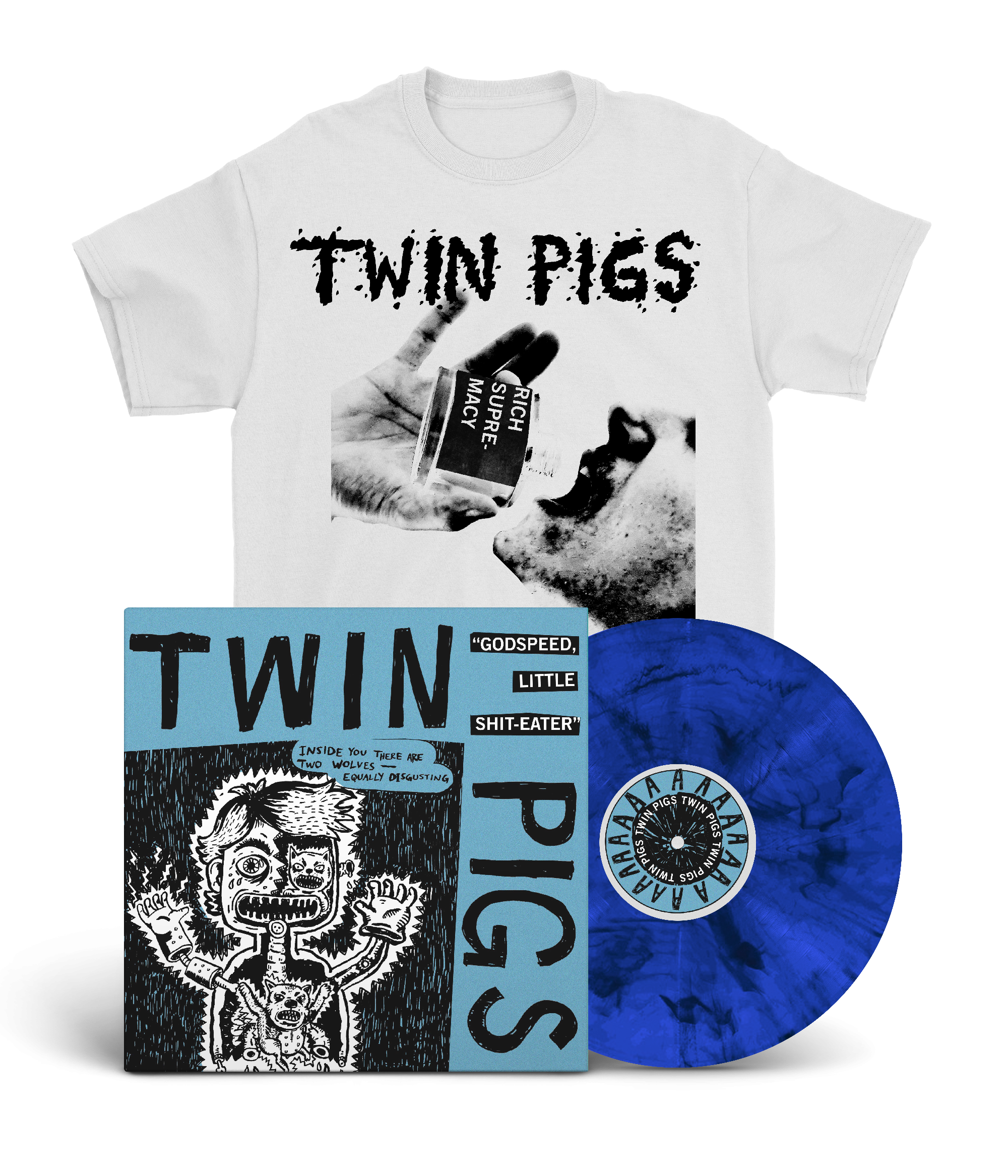 Twin Pigs - Godspeed, Little Shit-Eater LP (limited Fanpackage, blue marbled vinyl)